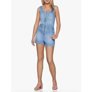BCBG Generation Womens Front Zipper Sleeveless Denim Shorts Romper Size XS